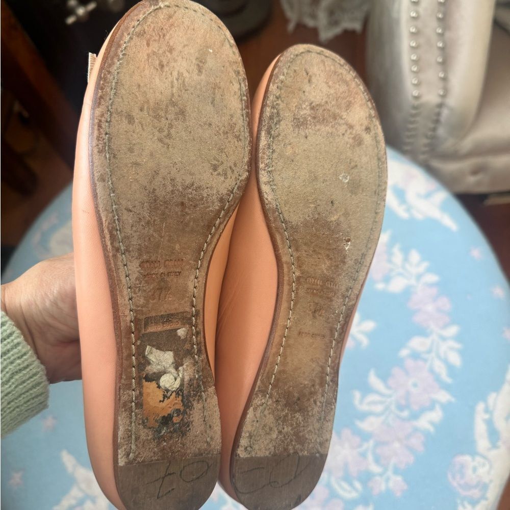 *Miu Miu* 37.5 Blush Peach-Pink Ballet Flats Leather Loafers - Picture 10 of 12